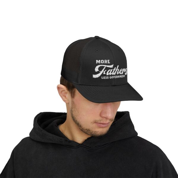 More Fathers Less Government Snapback Trucker - Image 3